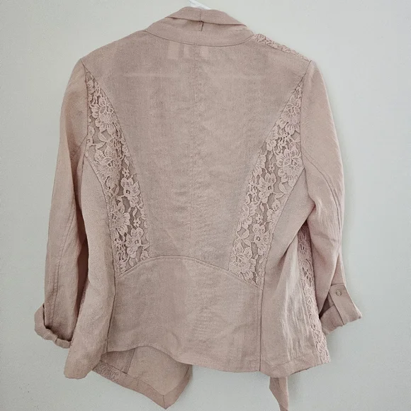 Blush Pink Open-Front Lace Detail Cardigan Blazer Womens Size L (Chicos Size 2) - Picture 7 of 9